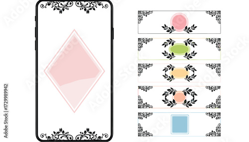 Vector art of collection of decorative elements and a diamond shape isolated on a 