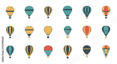 Collection of Colorful Hot Air Balloons in Various Designs.