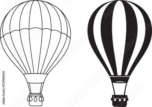 Two hot air balloon silhouettes isolated on transparent background