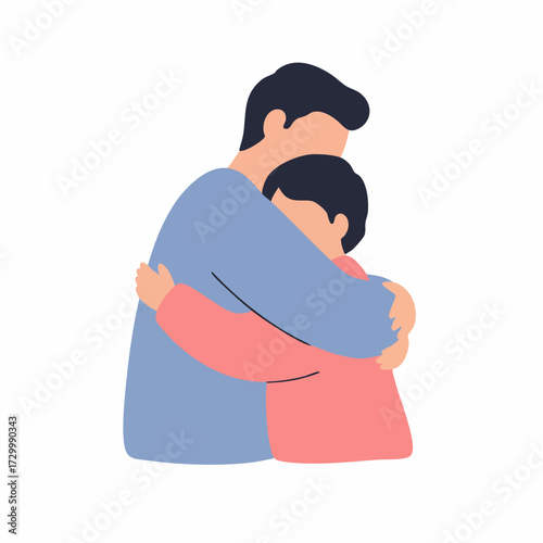 Flat Illustration Father Hugging Son Tenderly Expressing Love Moment
