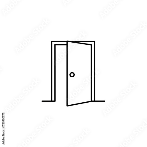 Opening Door Minimalist Outline Illustration Entry