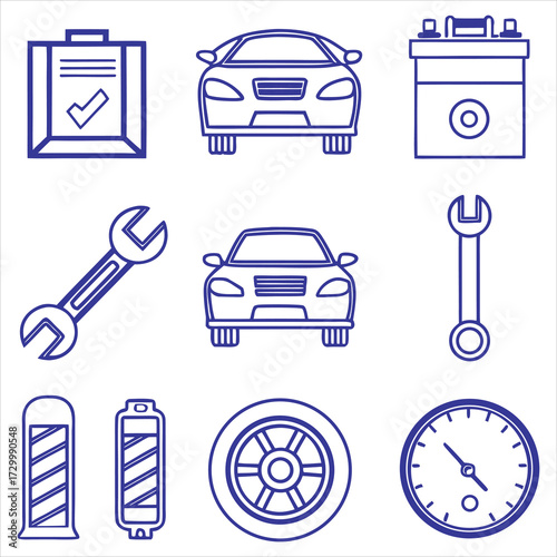 Car service icons wrench battery