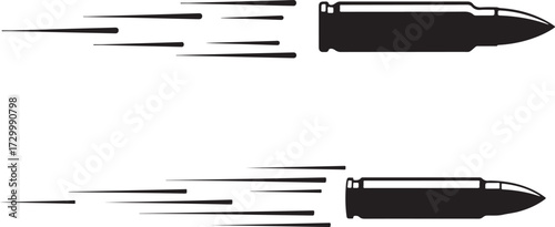 Two black bullet silhouettes in motion isolated on transparent background silhouette
