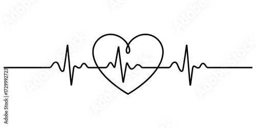 Continuous line drawing vector illustration of a heartbeat and heart shape vector