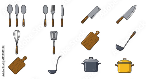Kitchen utensil vector icons set - EPS graphic elements for culinary designs