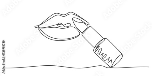 Continuous one line drawing vector illustration of lipstick and lips vector