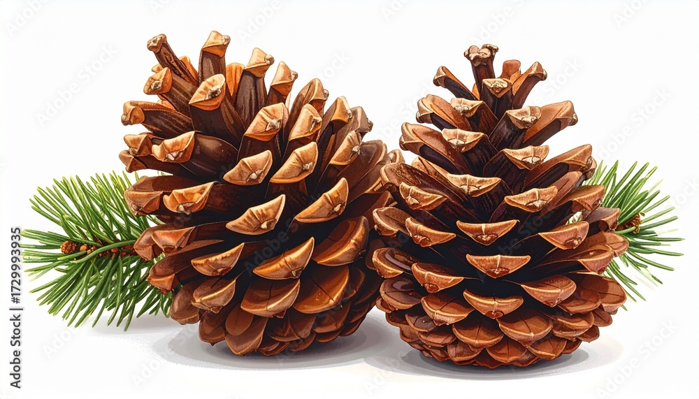 Fototapeta premium pine cones on white background