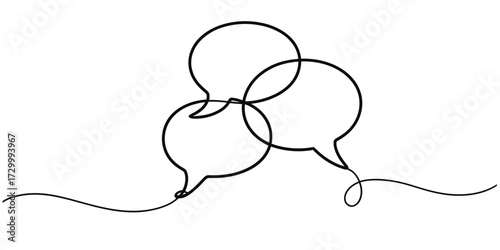 Continuous line drawing of interconnected speech bubbles vector illustration vector