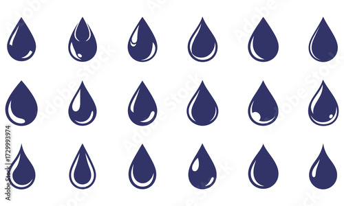 Dark blue water drops icons liquid fluid