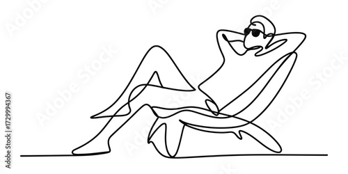 Continuous line drawing vector illustration of a person relaxing on a chair vector