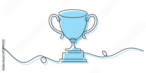 Abstract continuous one line drawing of a blue trophy illustration vector