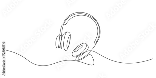 Continuous line drawing of vector illustration headphones for music and sound vector