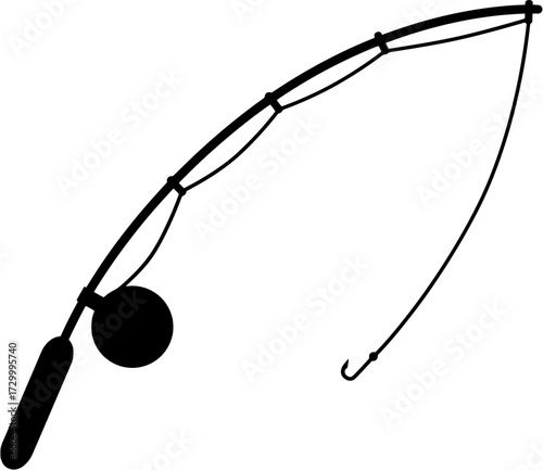 Simple outline drawing of a fishing rod and reel