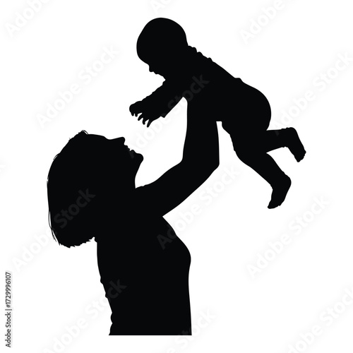 Silhouette of a mother holding her baby high in the air joyful moment silhouette