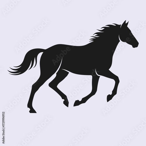 Silhouette of a majestic horse galloping freely across a field silhouette