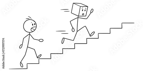 Continuous line drawing vector illustration of a chase up stairs vector