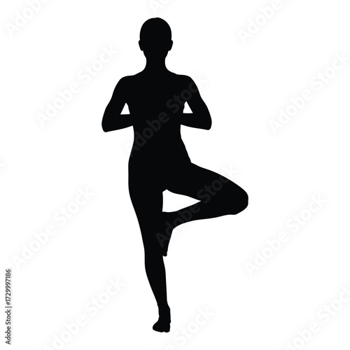Silhouette of woman performing yoga tree pose for balance and mindfulness practice silhouette