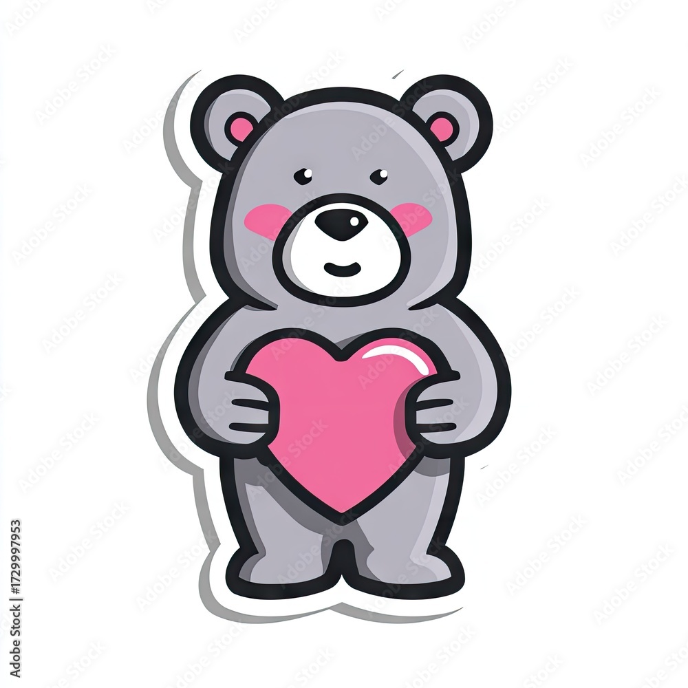 Fototapeta premium Cartoon bear holding a pink heart vector illustration isolated on white