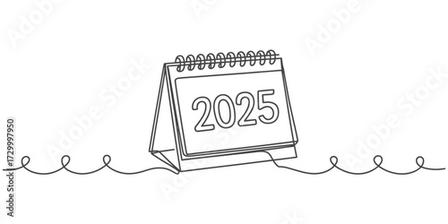 Minimalist continuous line drawing vector illustration of a 2025 calendar vector