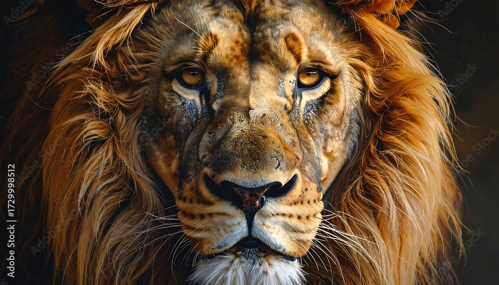 Fototapeta premium Close-up lion portrait, majestic gaze