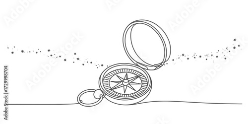 Continuous one line drawing vector illustration of a vintage compass vector