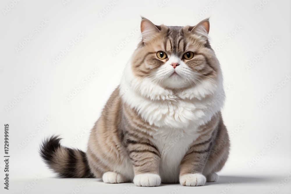Obraz premium a fluffy cat sitting on a white surface looking at the camera with a serious look on its face and whised eyes, with a white of cat sitting cat on the cat face a