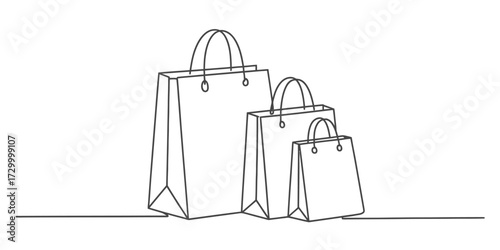 Continuous line drawing vector illustration of shopping bags in different sizes vector