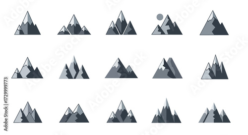 Collection of Geometric Mountain Illustrations for Design Projects.