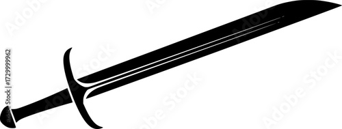 minimalist silhouette of a sword  on a stark white background