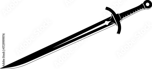 minimalist silhouette of a sword  on a stark white background