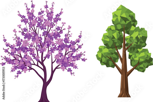 Spring blossom tree illustration, pink floral artwork, blooming cherry design, decorative seasonal background, vibrant 