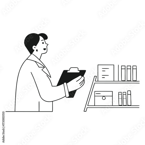 Vector art of scientist examining in a laboratory