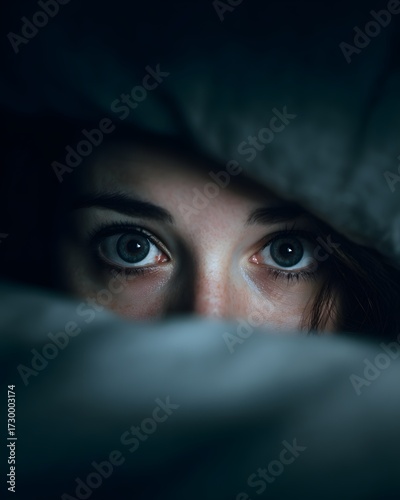 Person lying awake at night wide eyes insomnia