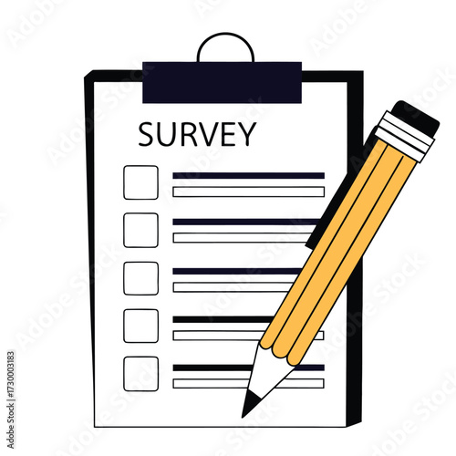 Vector art of survey form with checkboxes and pencil