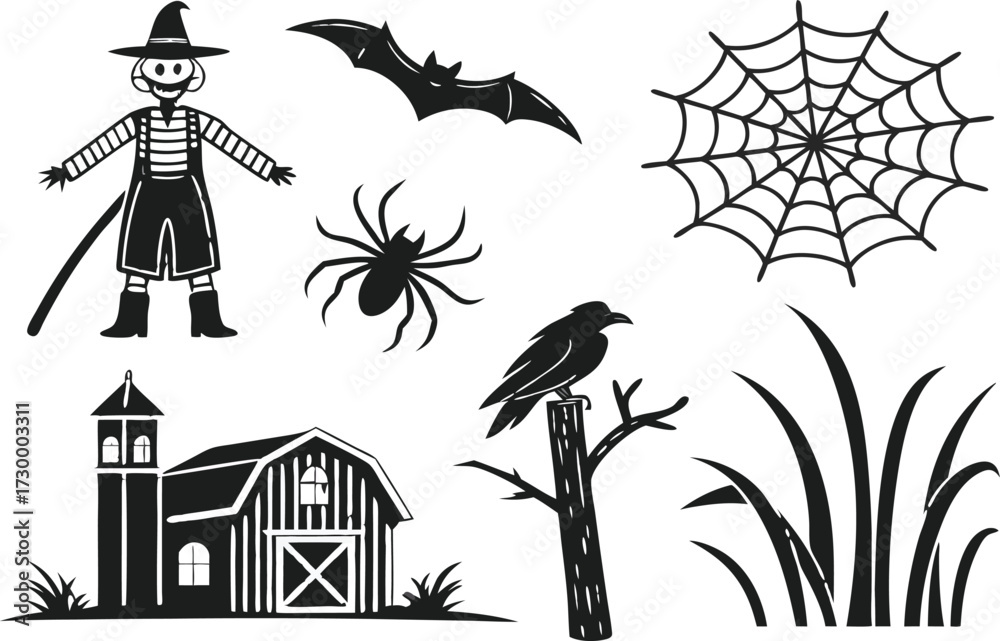 Naklejka premium A black vector silhouette set of birds on a decorative floral branch illustration