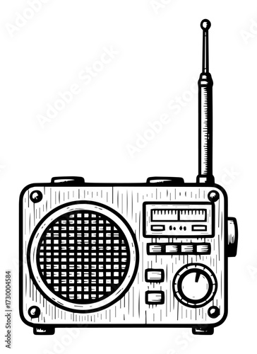 Vintage Portable Radio Receiver in a Sketch Style