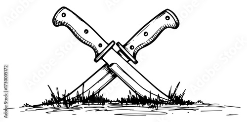 Crossed Combat Knives in a Hand Drawn Style