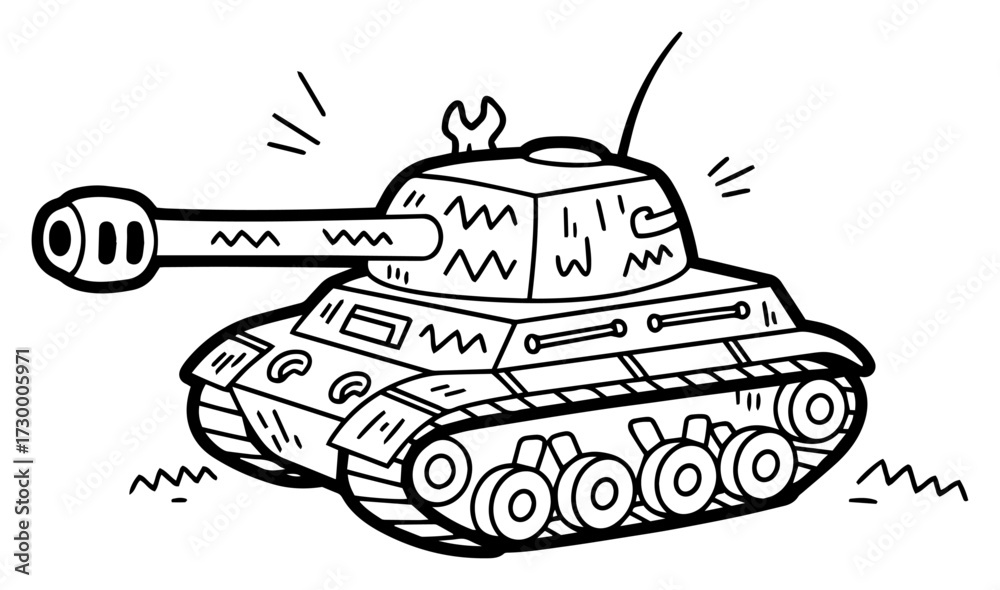 Obraz premium Cute Cartoon Tank Doodle Illustration