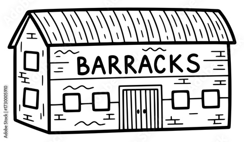 Military Barracks Building in a Hand Drawn Style