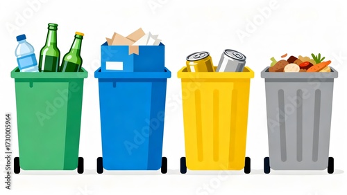 Recycling bins with sorted waste