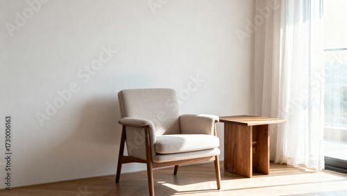 Minimalist chair and table by window