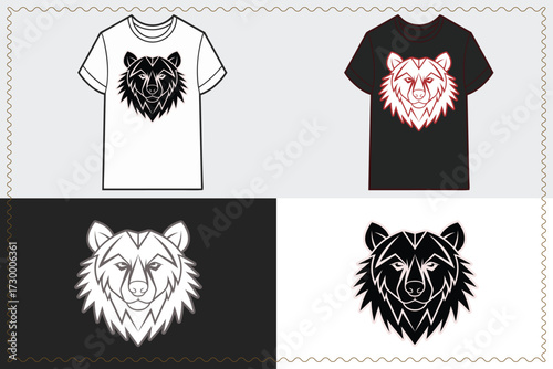 Stylish t-shirt designs featuring fierce bear graphics in black and white 