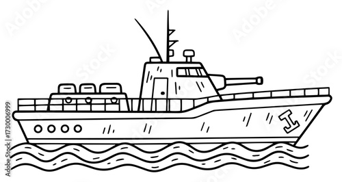Military Patrol Boat on The Water Cartoon