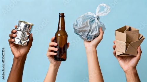 Hands holding recyclable materials