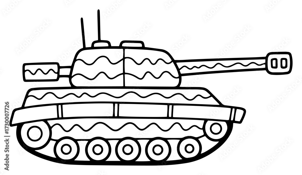 Obraz premium Cartoon Doodle of a Military Battle Tank
