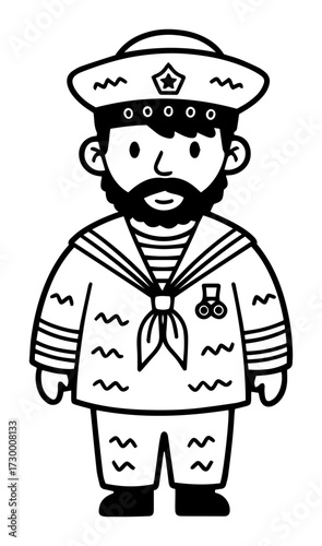 Cute Cartoon Sailor in a Navy Uniform Doodle
