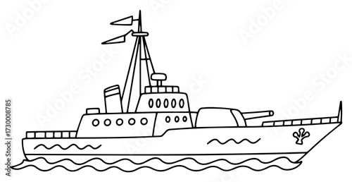 Military Warship Naval Battle Ship Doodle
