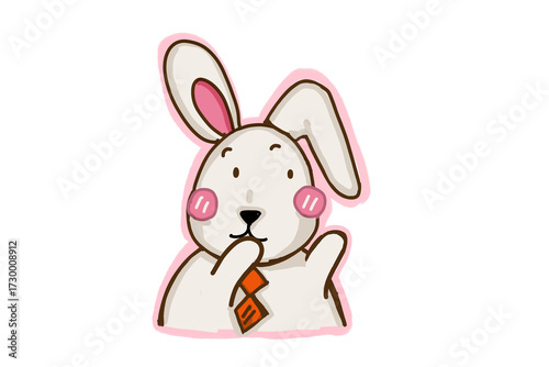 A cute little bunny see something next to him