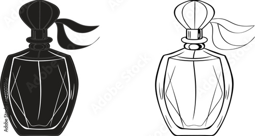 perfume bottle silhouettes. Perfume Bottle Silhouettes in Black Vector Collection Featuring Ornate Caps, Faceted Shapes, Butterfly Tops, and Gem-Inspired Designs.perfume bottle silhouette vector icon