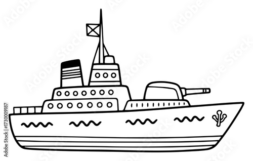 Cartoon Warship Military Boat Doodle